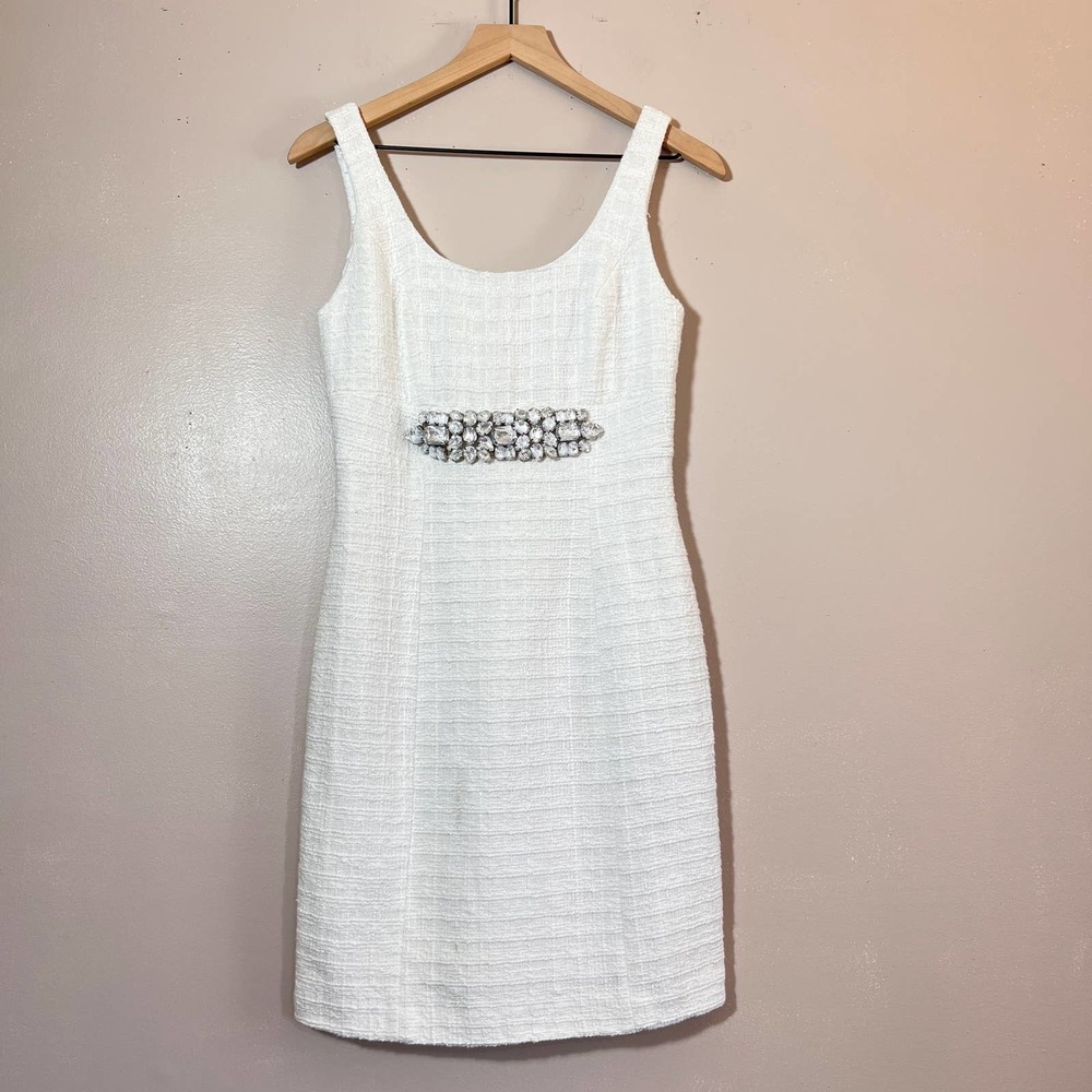 Boston Proper Embellished Tweed Sheath Dress Rhinestones Sleeveless Women Size 4